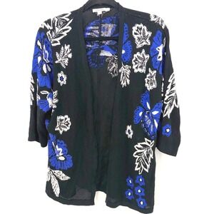 Chico's 1 Black & Blue Floral Mesh Knit Cardigan Whimsigoth Dark Romance Chic
